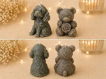 Dekorativne sveće – pas i meda sa ružama - Materijal: parafinska