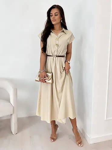 💫💫Ženska midi košulja-haljina sa pojasom - Elegantna A-kroj silueta