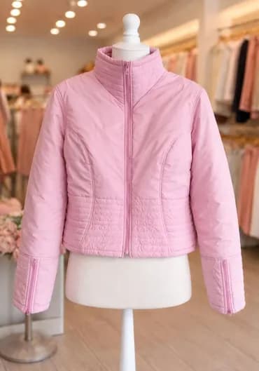 Ženska puf jakna – svetloružičasta - Kroj: kraća, strukirana silueta