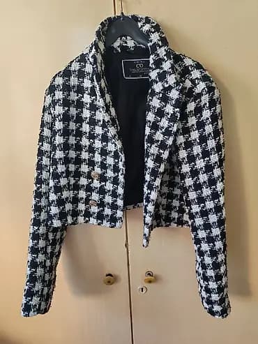Ženski kratki blejzer AMISU – pepita (houndstooth) crno-beli - Brend