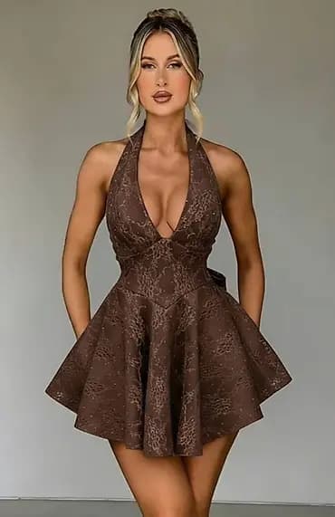 🔥Kratka haljina na vezivanje oko vrata (halter), A-kroja sa bogatom