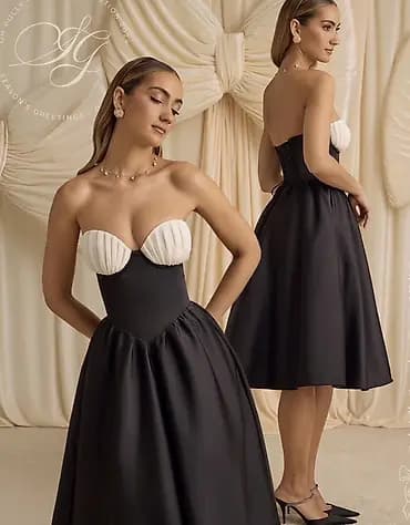 🔥Elegantna midi haljina bez bretela – crno-bela po hit ceni 2000 din