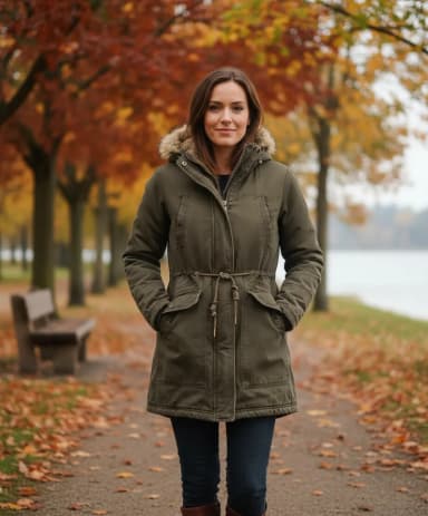 Parka sa krznom PUL & BER Maslinasto zelena boja Vel M Nošena