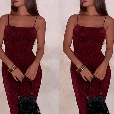 🔥Elegantna satenska haljina sa tankim bretelema i sitnim kristalnim