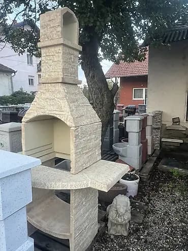 Vrtni roštilj/pečenjara od betona sa dimnjakom - Materijal: armirani
