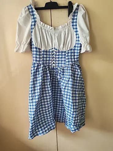 Plavo-bela karirana haljina u stilu dirndla sa belom bluzom - Gornji