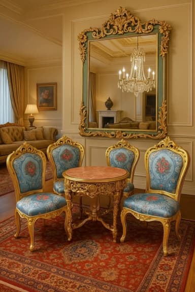 Luksuzni barokni set za sedenje – sto i 4 stolice - Stil