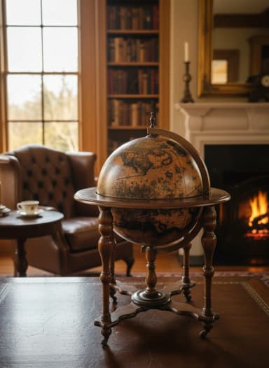 Dekorativni globus sa postoljem od drveta, idealan za uređenje