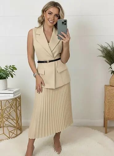 ✨Elegantna ženska midi haljina bez rukava sa rever kragnom i