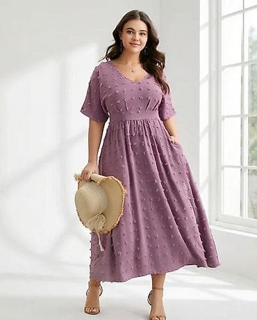 Boho midi haljina u boji prljavo‑lila sa teksturiranim 3D na lalafo.rs Boho midi haljina u boji prljavo‑lila sa teksturiranim 3D