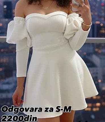 Elegantna bela mini haljina sa ramenima na otkrivanje i puf rukavima na lalafo.rs Elegantna bela mini haljina sa ramenima na otkrivanje i puf rukavima
