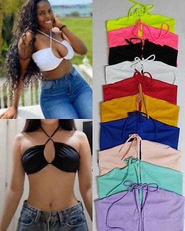 Majica crop top vezuje se oko vrata,sa elastinom na lalafo.rs Majica crop top vezuje se oko vrata,sa elastinom