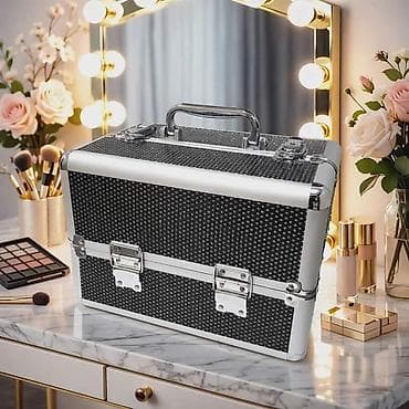 Elegantan i praktičan kofer za šminku u crnoj boji sa srebrnim na lalafo.rs — 1 Elegantan i praktičan kofer za šminku u crnoj boji sa srebrnim — 1