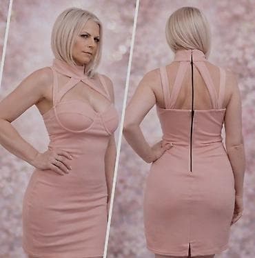 Elegantna ženska mini haljina u puder‑roze boji. - Kroj: uska silueta na lalafo.rs — 1 Elegantna ženska mini haljina u puder‑roze boji. - Kroj: uska silueta — 1
