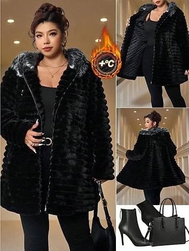 Ženska zimska jakna/kaput sa kapuljačom – crna, plišana tekstura - na lalafo.rs — 1 Ženska zimska jakna/kaput sa kapuljačom – crna, plišana tekstura - — 1