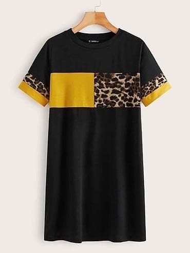 Haljina tunika crna sa oker i leopard sarama na lalafo.rs Haljina tunika crna sa oker i leopard sarama