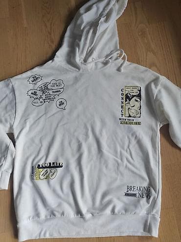 sako laneni: Bela dukserica sa kapuljačom, urbanog “comic/retro” dizajna. Napomena at lalafo.rs — 1 sako laneni: Bela dukserica sa kapuljačom, urbanog “comic/retro” dizajna. Napomena — 1