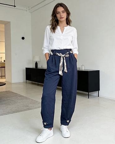 Ženske pantalone sa visokim strukom i kaišem-šalom - Kroj: visok na lalafo.rs Ženske pantalone sa visokim strukom i kaišem-šalom - Kroj: visok