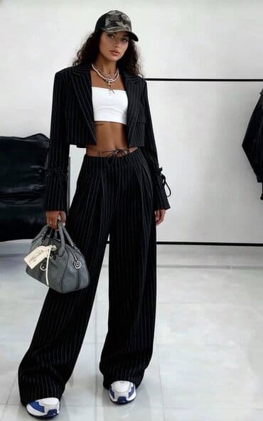 Ženski dvodelni komplet – prugasti sako i široke pantalone - Kroj na lalafo.rs Ženski dvodelni komplet – prugasti sako i široke pantalone - Kroj