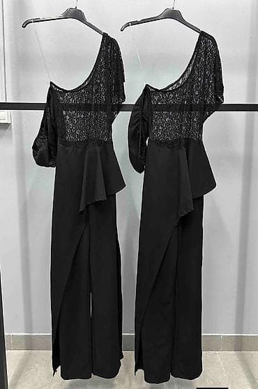 Elegantni crni kombinezon na jedno rame - Gornji deo: asimetričan, sa na lalafo.rs — 2 Elegantni crni kombinezon na jedno rame - Gornji deo: asimetričan, sa — 2