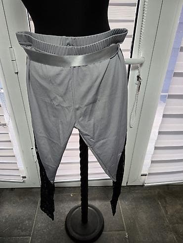 Sive ženske pantalone/drapirane helanke sa visokim strukom i satenskim na lalafo.rs Sive ženske pantalone/drapirane helanke sa visokim strukom i satenskim