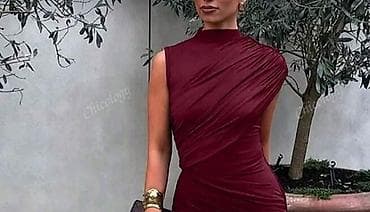 Elegantna bordo asimetrična haljina - Kroj: uska silueta koja prati na lalafo.rs — 2 Elegantna bordo asimetrična haljina - Kroj: uska silueta koja prati — 2