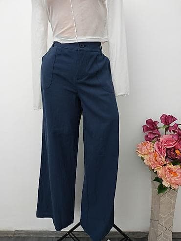 Ženske pantalone – tamnoplava boja - Kroj: široke nogavice, ravne na lalafo.rs — 3 Ženske pantalone – tamnoplava boja - Kroj: široke nogavice, ravne — 3