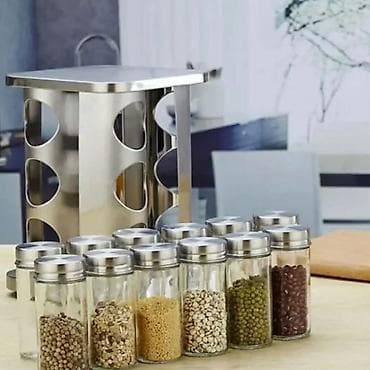 Rotacioni stalak za začine sa setom teglica - Moderan, četvrtasti na lalafo.rs — 2 Rotacioni stalak za začine sa setom teglica - Moderan, četvrtasti — 2