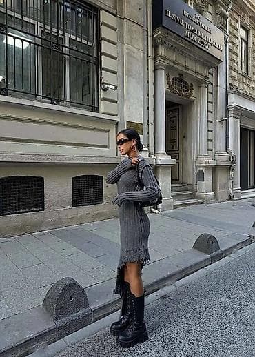 Asimetrična rebrasta pletena haljina - Model: uska silueta, dugi na lalafo.rs — 7 Asimetrična rebrasta pletena haljina - Model: uska silueta, dugi — 7