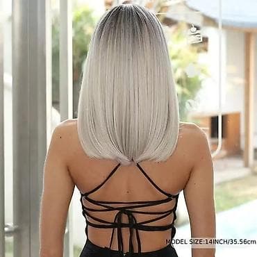 Perika – ravni lob sa šiškama, sivi “ombre” efekt - Stil: srednja na lalafo.rs — 2 Perika – ravni lob sa šiškama, sivi “ombre” efekt - Stil: srednja — 2