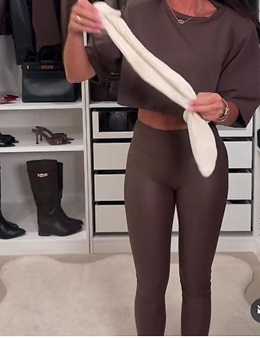 Ženske helanke od eko kože – tamno braon - Visok struk sa širokim na lalafo.rs — 6 Ženske helanke od eko kože – tamno braon - Visok struk sa širokim — 6