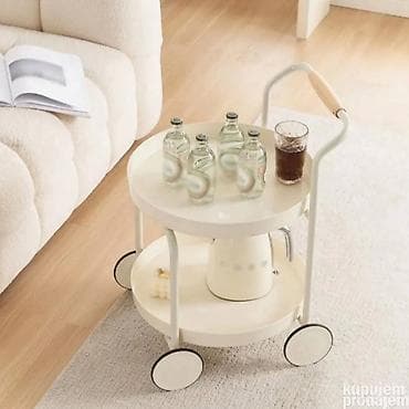 Dvospratna kolica/servirni stočić na točkiće – krem/bela boja - na lalafo.rs — 1 Dvospratna kolica/servirni stočić na točkiće – krem/bela boja - — 1