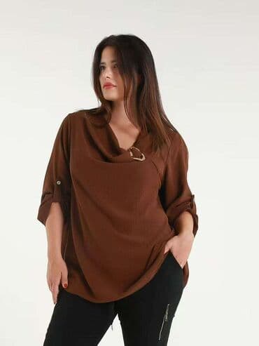 Ženska bluza sa opuštenim krojem i drapiranim (vodopad) izrezom na lalafo.rs Ženska bluza sa opuštenim krojem i drapiranim (vodopad) izrezom