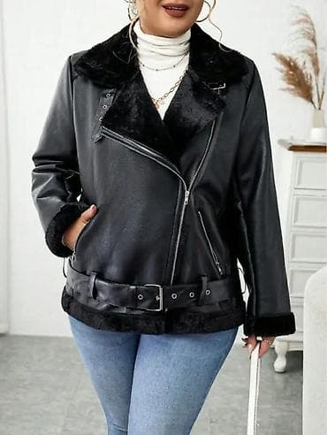 Ženska biker jakna sa veštačkim krznom – crna - Materijal: glatka eko na lalafo.rs Ženska biker jakna sa veštačkim krznom – crna - Materijal: glatka eko