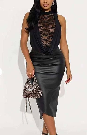 eko koza sa: Ženska midi suknja od eko kože - Model: preklopni dizajn sa at lalafo.rs — 1 eko koza sa: Ženska midi suknja od eko kože - Model: preklopni dizajn sa — 1