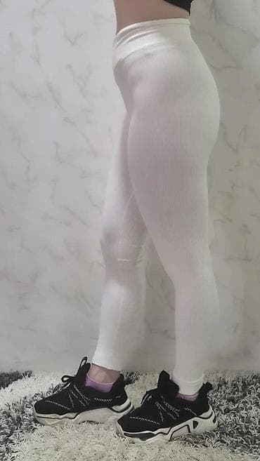 Leggings, Bike shorts: Ženske rebraste helanke – belo - Model sa V/“crossover” pojasom at lalafo.rs — 3 Leggings, Bike shorts: Ženske rebraste helanke – belo - Model sa V/“crossover” pojasom — 3