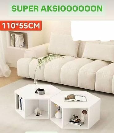 Modularni šestougaoni klub-sto sa policama - Dimenzije seta: 110 × 55 na lalafo.rs Modularni šestougaoni klub-sto sa policama - Dimenzije seta: 110 × 55