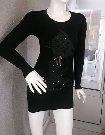 Women's Sweaters, Cardigans: Crna mini haljina dugih rukava, ukrašena aplikacijom mačke. Mačka je at lalafo.rs — 2 Women's Sweaters, Cardigans: Crna mini haljina dugih rukava, ukrašena aplikacijom mačke. Mačka je — 2