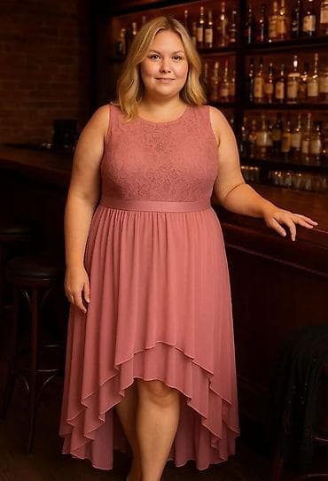 dve suknje po: Elegantna asimetrična haljina u boji praškasto roze. - Kroj: bez na lalafo.rs — 2 dve suknje po: Elegantna asimetrična haljina u boji praškasto roze. - Kroj: bez — 2