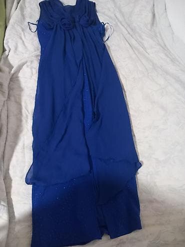 sako laneni: Elegantna duga haljina u kraljevsko plavoj boji. - Kroj: uska silueta at lalafo.rs — 4 sako laneni: Elegantna duga haljina u kraljevsko plavoj boji. - Kroj: uska silueta — 4