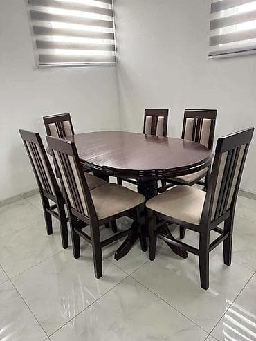 Sets of table and chairs: Trpezarijski set – sto sa 6 stolica - Materijal: puno drvo u tamnoj at lalafo.rs — 2 Sets of table and chairs: Trpezarijski set – sto sa 6 stolica - Materijal: puno drvo u tamnoj — 2