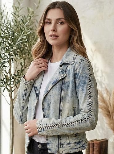 Ženska teksas jakna – moto kroj, svetlo ispran „acid wash“ efekat. - na lalafo.rs Ženska teksas jakna – moto kroj, svetlo ispran „acid wash“ efekat. -