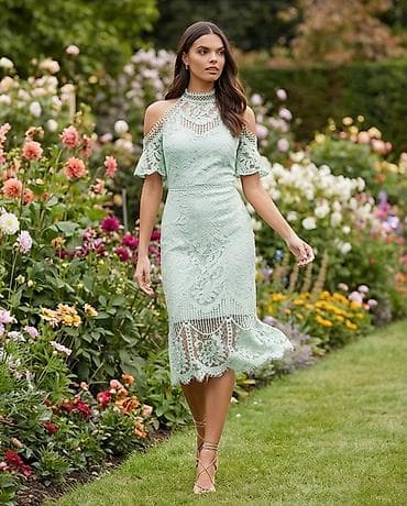 Elegantna midi haljina od čipke – mentol zelena - Kroj: ženstvena na lalafo.rs Elegantna midi haljina od čipke – mentol zelena - Kroj: ženstvena