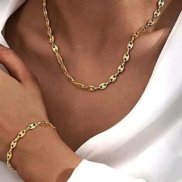 Zlatno set ogrlica + narukvica - Dizajn: lančani niz sa ovalnim na lalafo.rs Zlatno set ogrlica + narukvica - Dizajn: lančani niz sa ovalnim