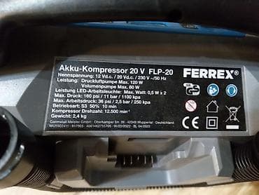 Air Compressors: FERREX akumulatorski kompresor FLP-20 - Tip: prenosivi at lalafo.rs — 4 Air Compressors: FERREX akumulatorski kompresor FLP-20 - Tip: prenosivi — 4