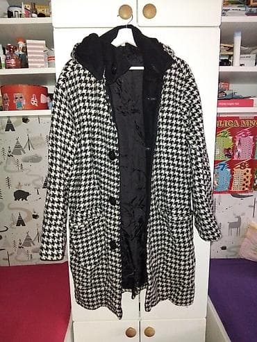 Ženski zimski kaput sa šarom „pseći zub” (crno-belo) - Dužina do na lalafo.rs — 1 Ženski zimski kaput sa šarom „pseći zub” (crno-belo) - Dužina do — 1
