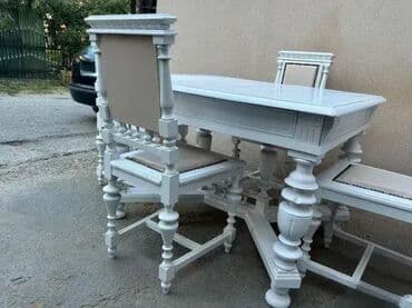 Stilske garniture: Stari stilski trpezarijski sto i 4 stolice ALT DEUTSCH 🕰️ Komplet na lalafo.rs — 6 Stilske garniture: Stari stilski trpezarijski sto i 4 stolice ALT DEUTSCH 🕰️ Komplet — 6