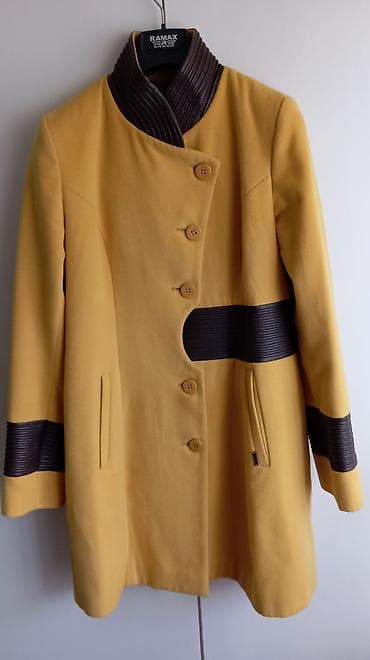 Ženski kaput RAMAX, elegantnog kroja u senf žutoj boji sa tamno-braon na lalafo.rs — 1 Ženski kaput RAMAX, elegantnog kroja u senf žutoj boji sa tamno-braon — 1