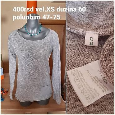 Sivi ženski duks/džemper sa dugim rukavima, veličina XS (34). Dužina na lalafo.rs — 1 Sivi ženski duks/džemper sa dugim rukavima, veličina XS (34). Dužina — 1