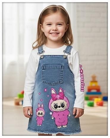 Dečiji komplet za devojčice: teksas haljinica sa tregerima + bela na lalafo.rs — 1 Dečiji komplet za devojčice: teksas haljinica sa tregerima + bela — 1